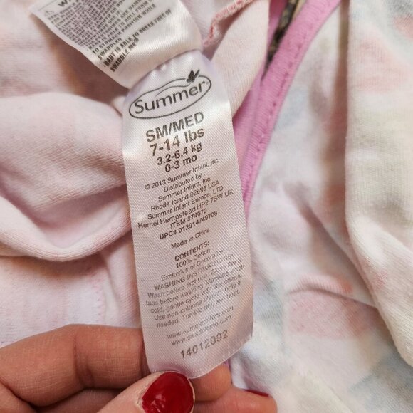 BUNDLE (2) Summer Swaddles Baby Girl Pink Hearts Elephants S/M 7-14 lbs - Picture 9 of 10